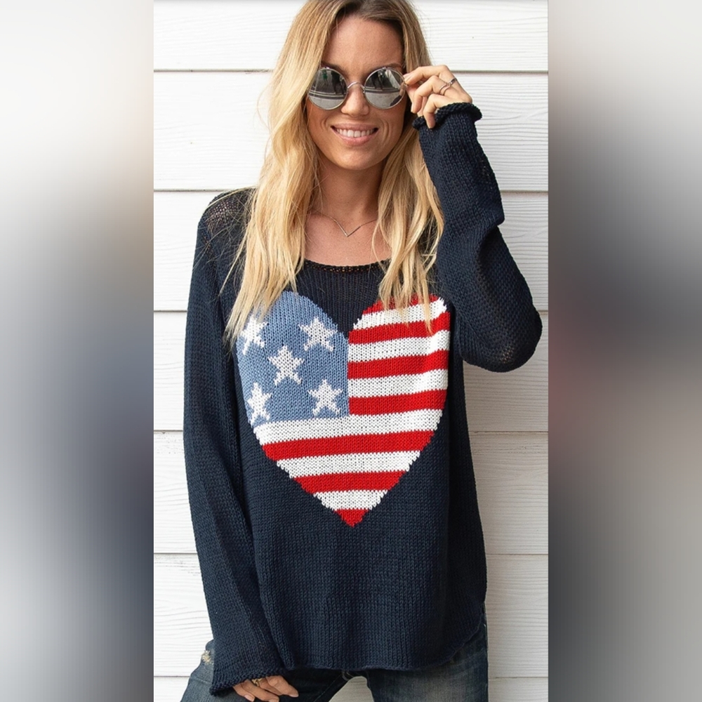 WOODEN Ships HEART FLAG CREW COTTON, Darkest Indigo Size S/M - Picture 2 of 9